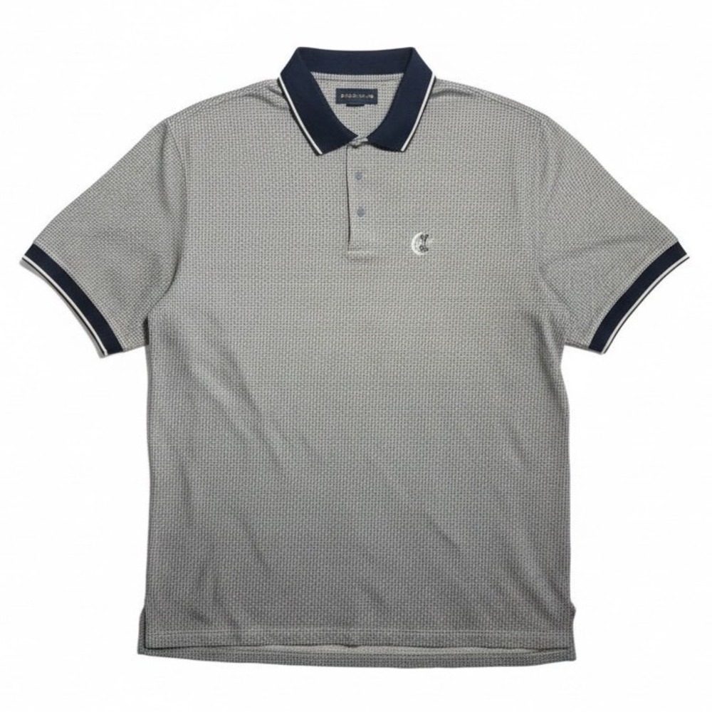 IZOD Club Mens Polo Shirt Grey Micro Pattern Short Sleeve Button Neck Size XL